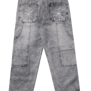 Calça Jeans Preto Marmorizado Bolso Duplo Carpinteiro Bordado