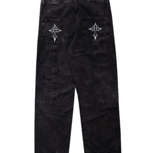 Calça Jeans Preto Marmorizado Bolso Duplo Carpinteiro Bordado