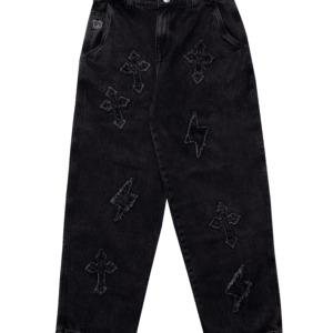 Calça Baggy Jeans Marmorizado Com Recorte