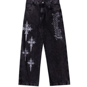Calça Baggy Jeans Marmorizado Com Recorte