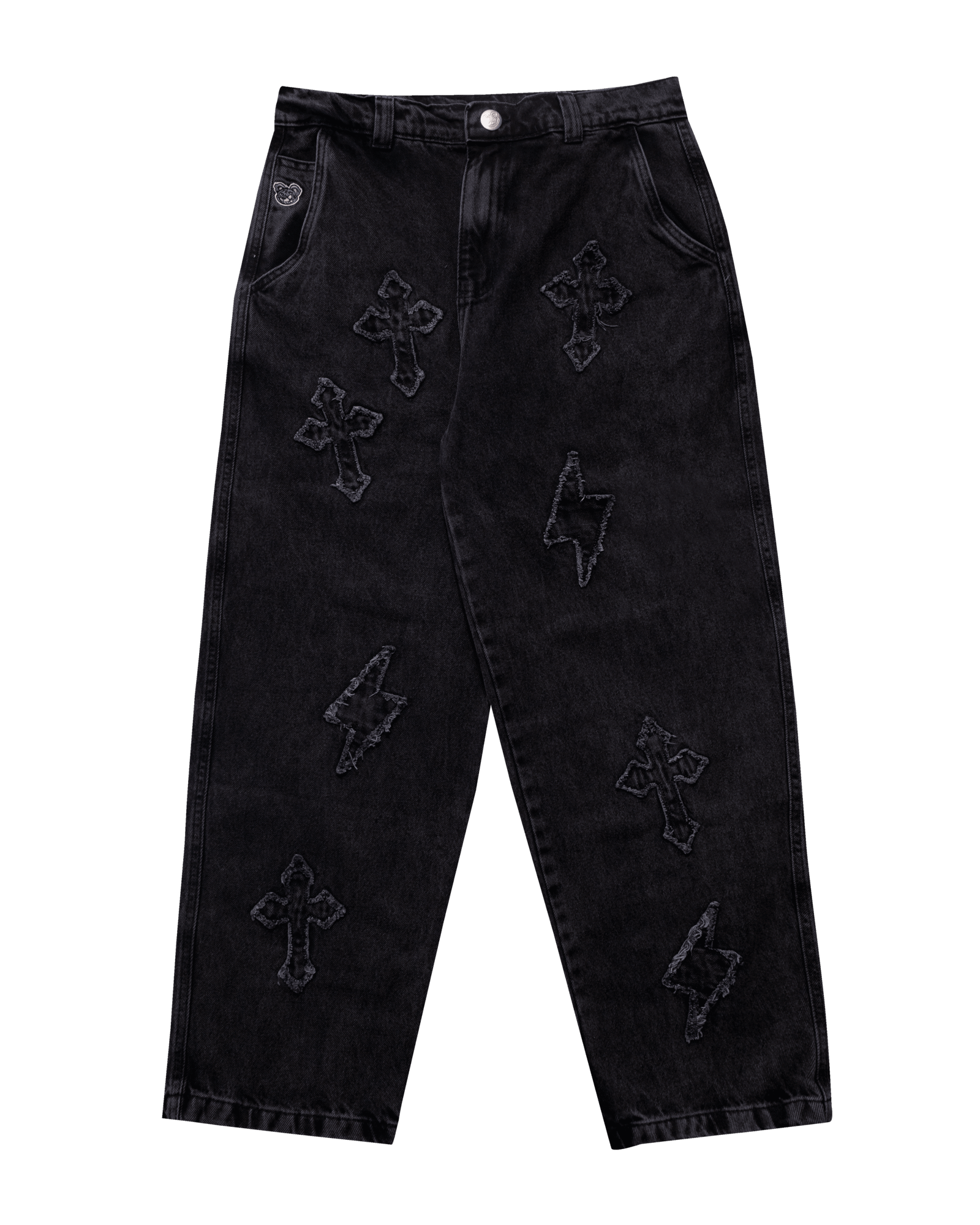 Calça Baggy Jeans Marmorizado Com Recorte